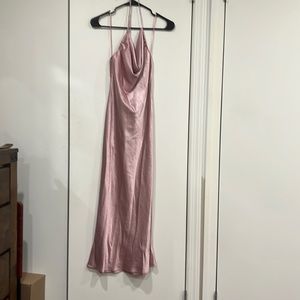 Lilac Satin Cowneck Halter Dress